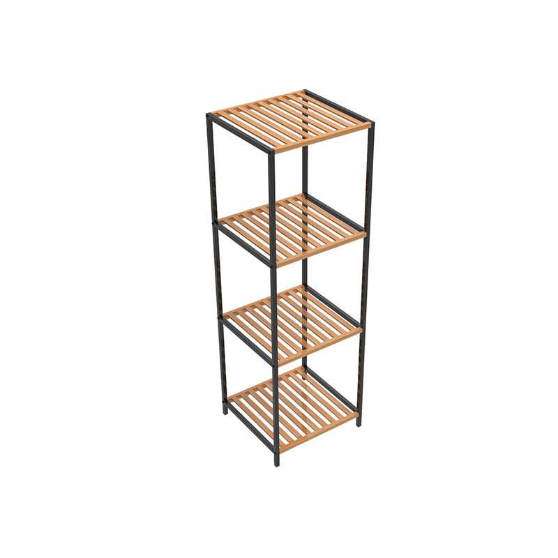 4 Layers Tall Metal Bamboo Free Standing Storage Shelf with Removable Baskets for Living Room and Bedroom