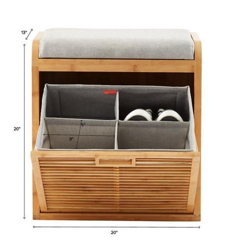 3 Tier Wooden Bamboo Shoe Rack Cabinet Shoe Bench with Soft Cushion Flip Drawer Shoes Storage For Living Room Entryway