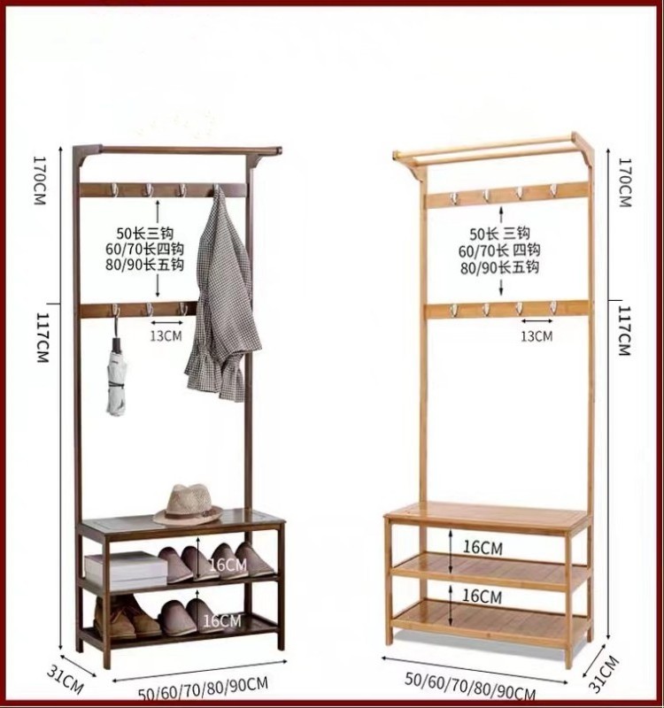 New Style Bamboo Clothes Rack Garment Coat Clothes Hanger with Storage Shelves