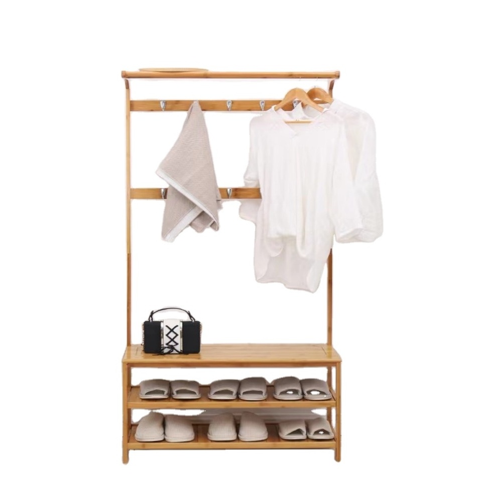 New Style Bamboo Clothes Rack Garment Coat Clothes Hanger with Storage Shelves