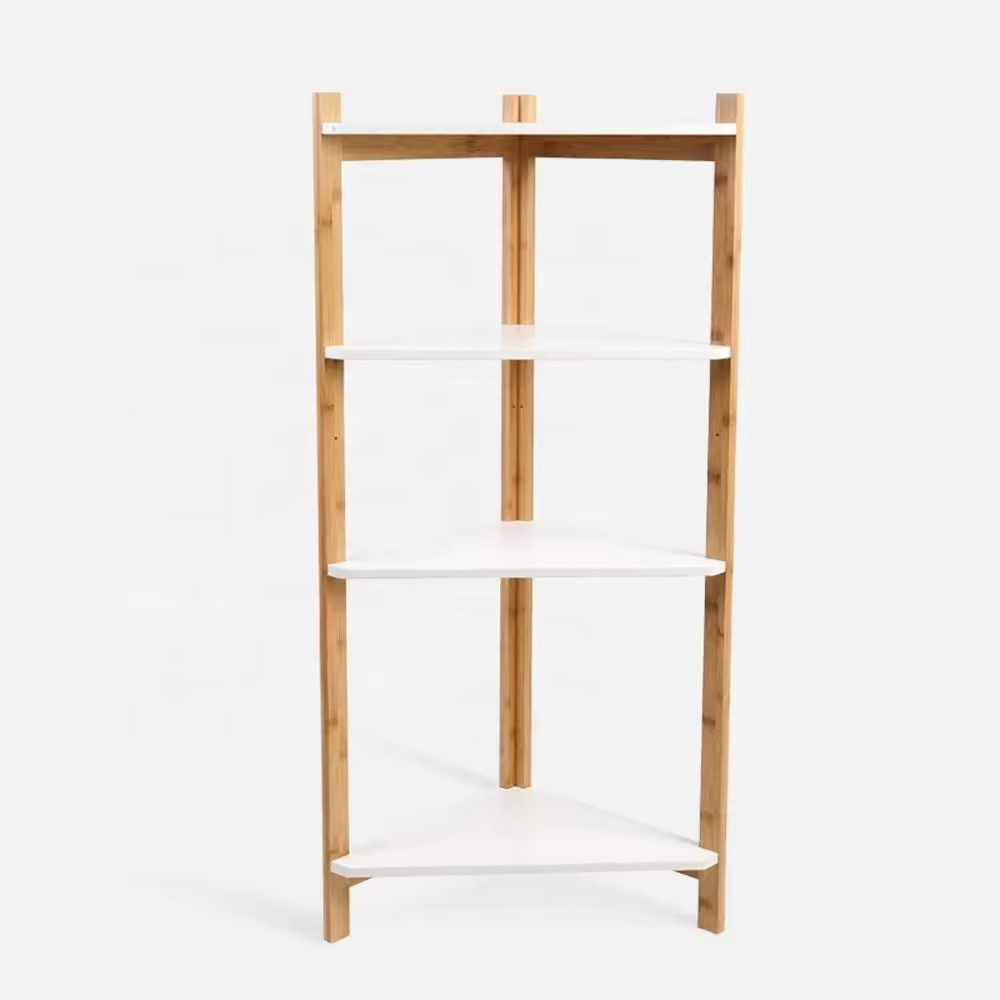 Multi functional Storage Organizer 4 Tier Tower Free Standing Rack Bamboo Bathroom Shelf For Bathroom and Living Room