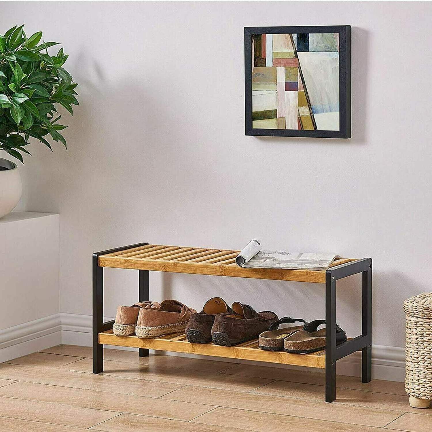 Hallway Bathroom Living Room Corridor 2 Tier wooden Bamboo Storage Stand Ironwood Combination Shelf Organizer Bamboo Shoe Rack