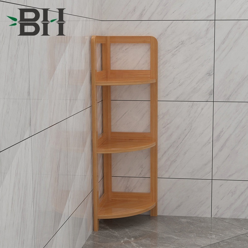 3 Tier Bamboo Corner Shelf Storage Rack, Free Standing Corner Multipurpose Shelving Unit, Living Room Bathroom Kitchen