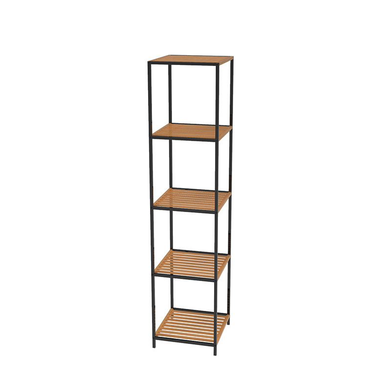 Home Usage Tall 5 Layers Bamboo Metal Storage Rack for Living Room and Bedroom