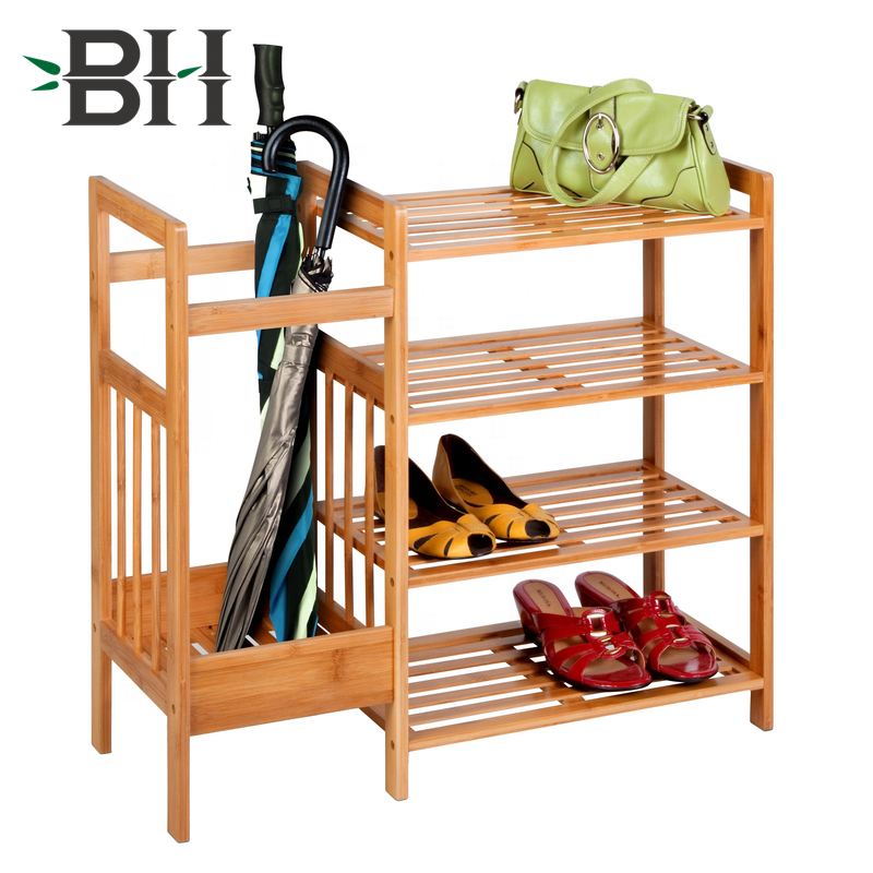 Wholesale Multifunctional 4-Tier Entryway Bamboo Umbrella Shoe Rack Shoe Shelf Cabinet