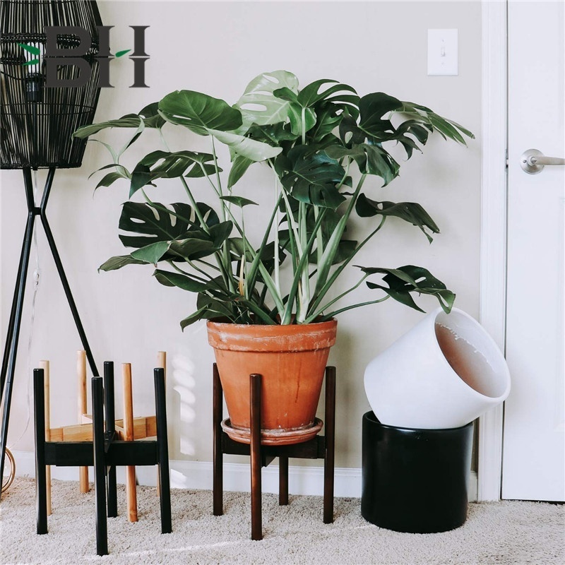 Plant Stand Indoor - Bamboo, Full Adjustable, Holds 8 10 and 12 Inch Planter Pots for Plants and Flowers