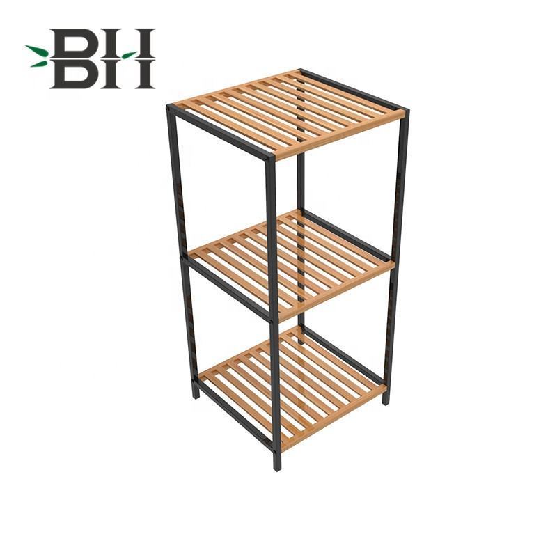 Custom 3 Tier Bamboo Metal Freestanding Decorative Bathroom Racks Storage Shelf Shelves Standing Shelf Bathroom Cabinet