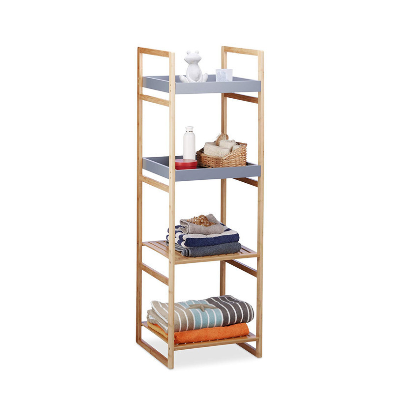 Household 4 Tier Tall Natural Bamboo Rack Organizer for Living Room,Bedroom and Bathroom