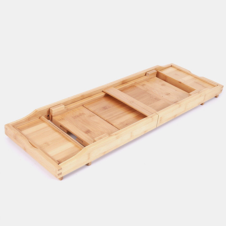 Premium 100% Natural Bamboo Bath Caddy Bridge with Extending Sides, Wine Glass Holder and Book Holder Over the Tub Shelf