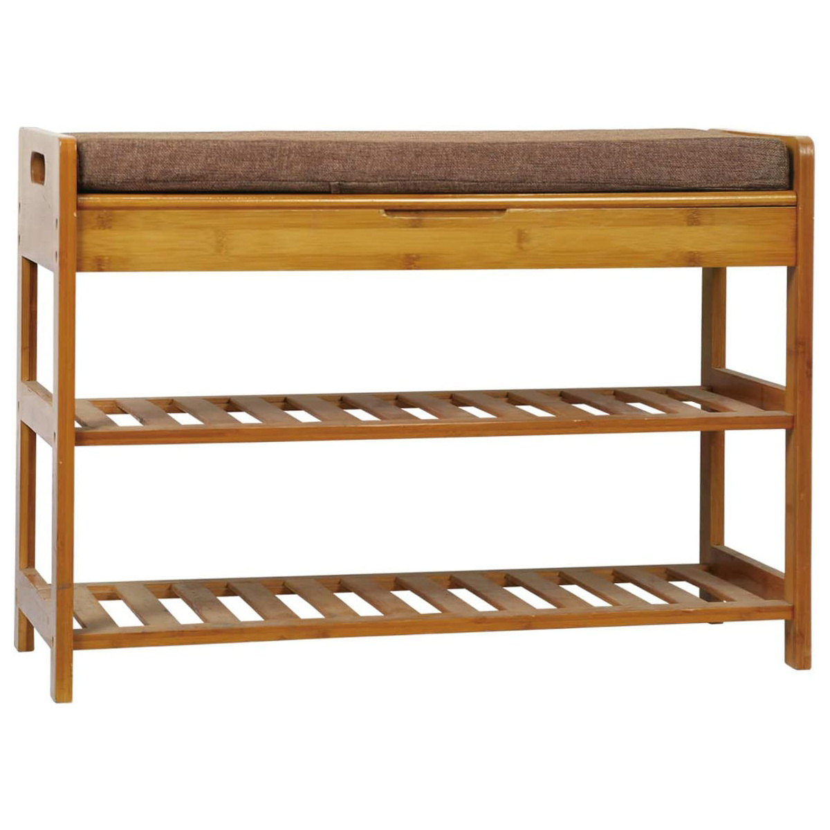 Factory Supply 3-Tier Bamboo Shoe Storage Bench with Removable Seat Cushion for Hallway, Living Room, Bedroom