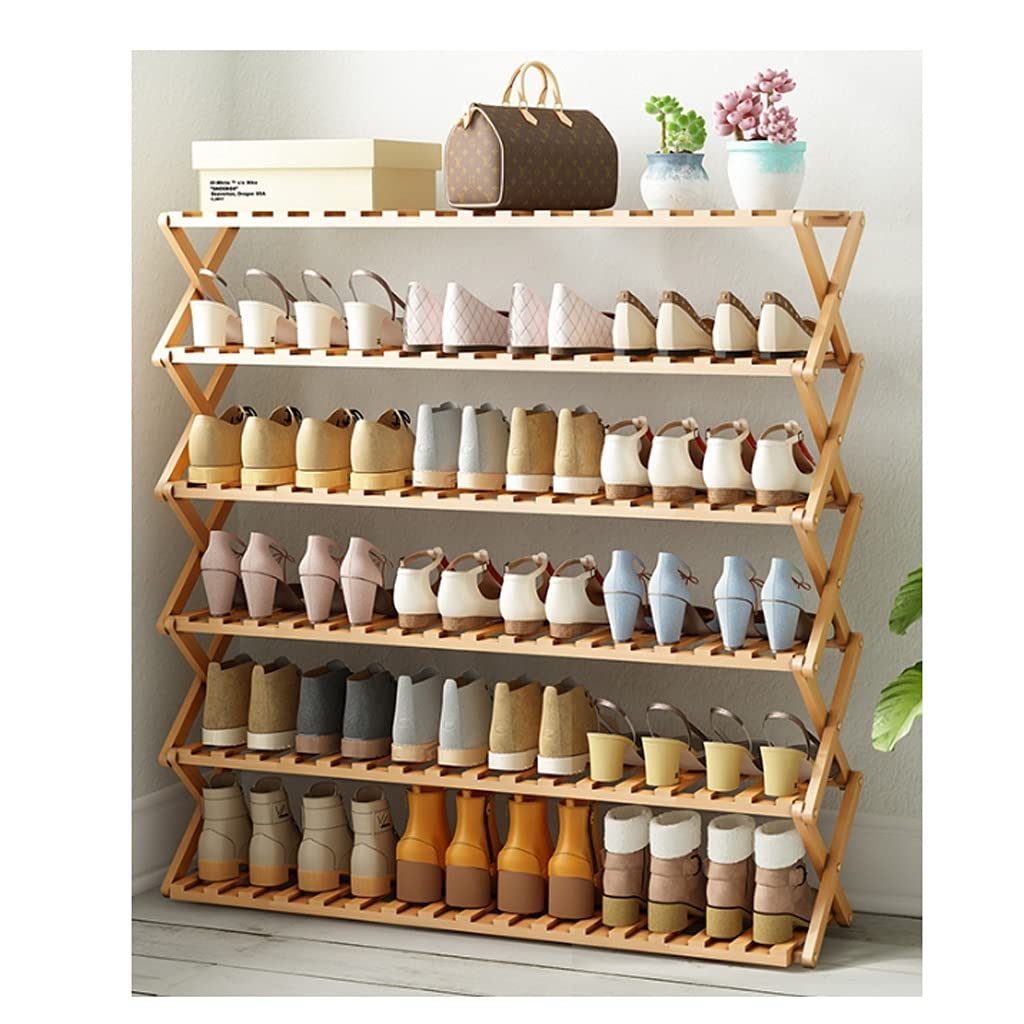 Eco Friendly Folding Bamboo Shoe Shelf Wooden Foldable Multifunctional Shelf Shoe Rack Custom 5 Tier Shoe Rack Organizer