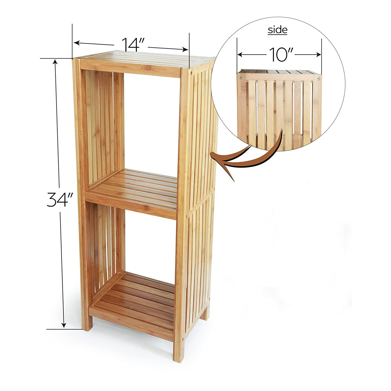 High-Quality 3-Tier 100% Bamboo Freestanding Organizing Storage Shelf for Bathroom, Living Room and Bedroom