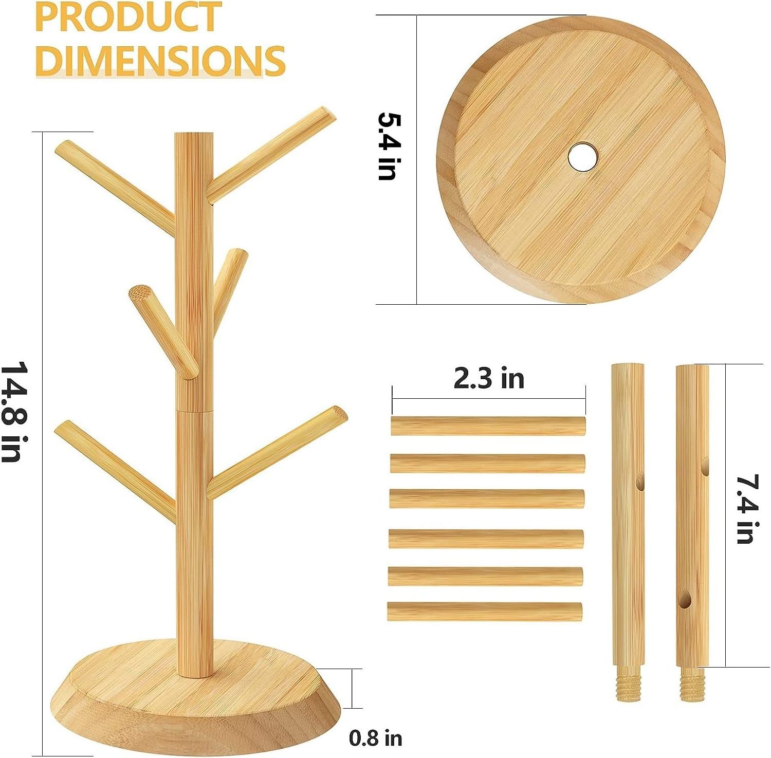 Bamboo Kitchen Organizer Rack With 6 Mug Holder Tree Coffee Cup Holder Bamboo Wooden Drain Rack Branch Hanger