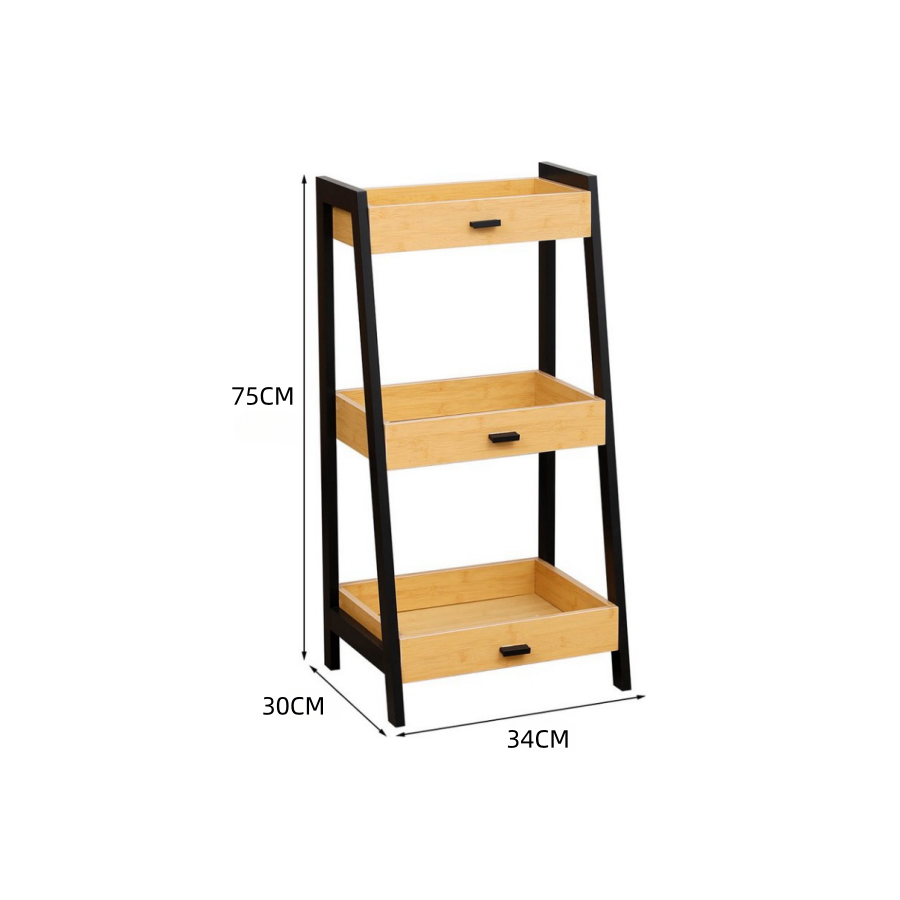 Bathroom Organizer Home Office Display Storage Rack 3 Tier Wood Frame Metal Wood Shop Floor Standing Storage Shelf