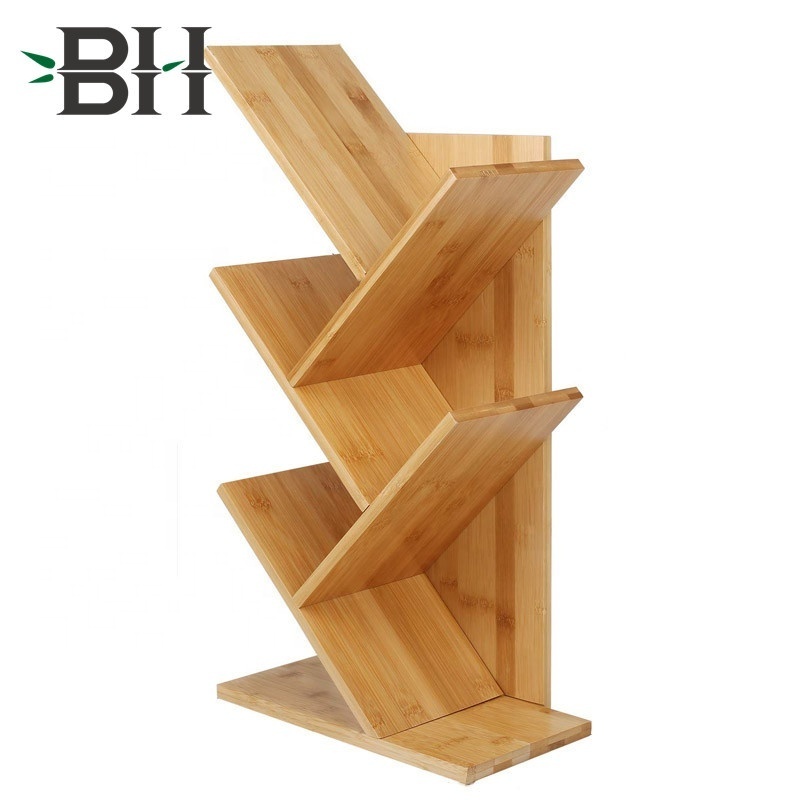 Factory Custom Tree Shape Movable Bamboo Bookshelf for Desktop Organizer