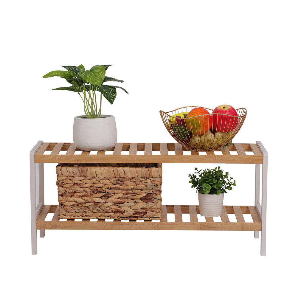 Durable Small 2 Tier Bamboo Shoe Shelf Organizer for Entryway, Hallway, Closet and Living Room