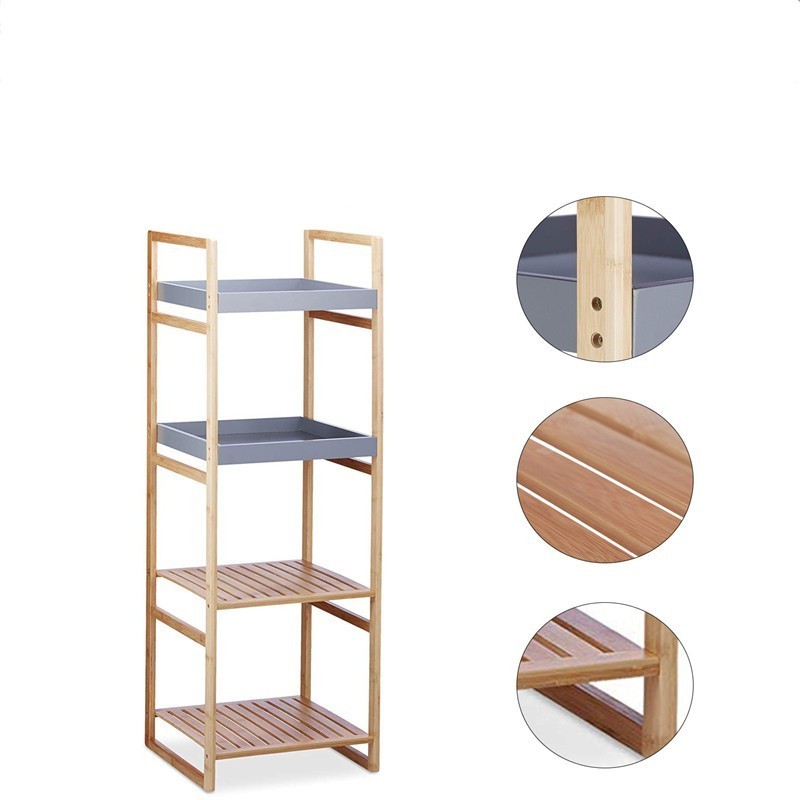 Household 4 Tier Tall Natural Bamboo Rack Organizer for Living Room,Bedroom and Bathroom