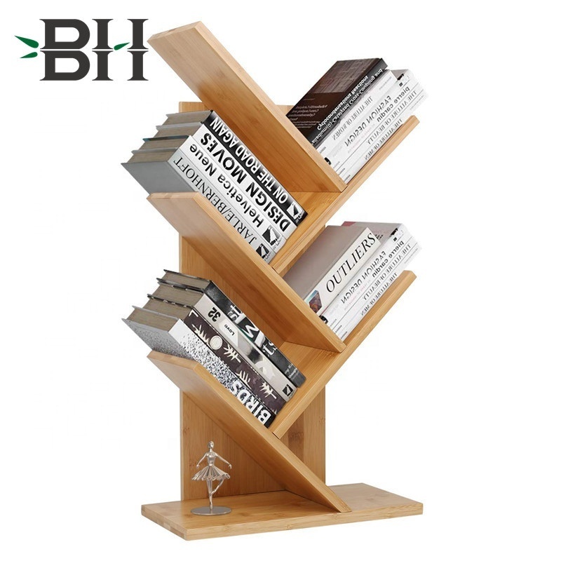 Factory Custom Tree Shape Movable Bamboo Bookshelf for Desktop Organizer