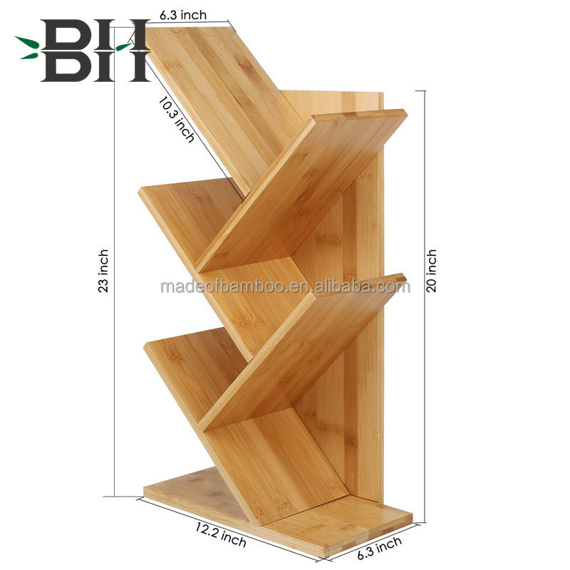 Factory Custom Tree Shape Movable Bamboo Bookshelf for Desktop Organizer