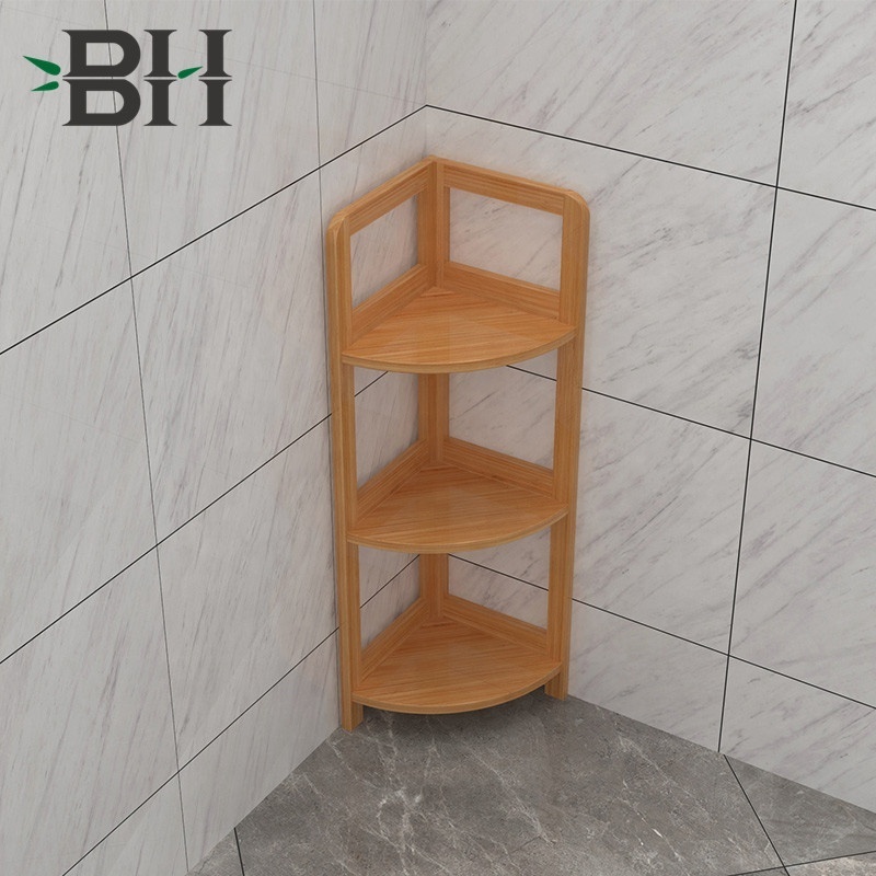 3 Tier Bamboo Corner Shelf Storage Rack, Free Standing Corner Multipurpose Shelving Unit, Living Room Bathroom Kitchen