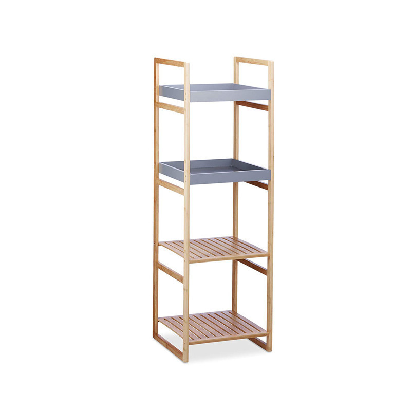 Household 4 Tier Tall Natural Bamboo Rack Organizer for Living Room,Bedroom and Bathroom