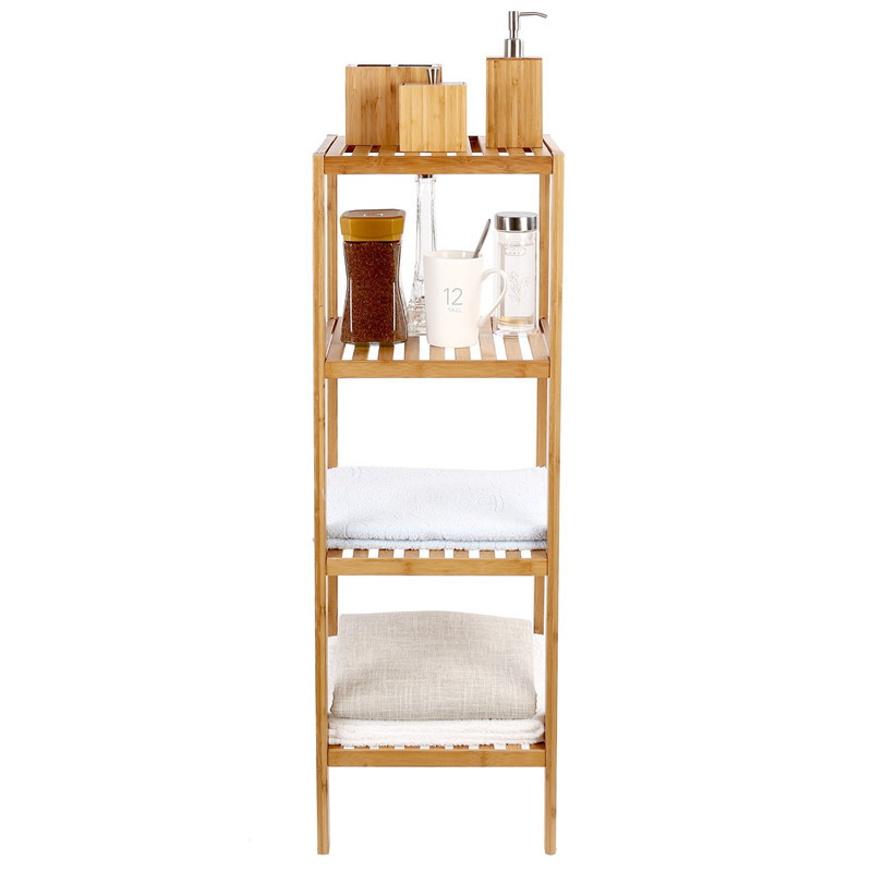 Eco-friendly Square 4 Tier Natural Bamboo Storage Corner Shelf Organizer for Home