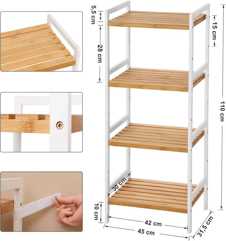 4 Layers Floor Standing bathroom Bamboo wood multi-layer five-layer storage rack shelf