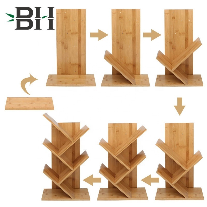 Factory Custom Tree Shape Movable Bamboo Bookshelf for Desktop Organizer