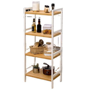 4 Layers Floor Standing bathroom Bamboo wood multi-layer five-layer storage rack shelf