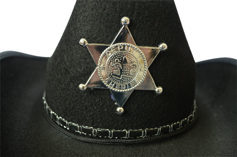 Pub Club Carnival Halloween Western Cowboy Costume cos Prop Sheriff Knight Star Badge party Black Fedora Hat