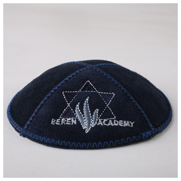 Jewish Muslim Velvet Suede Custom Embroidery Logo Yamulka Kippah Topper Kippot Hat for Men