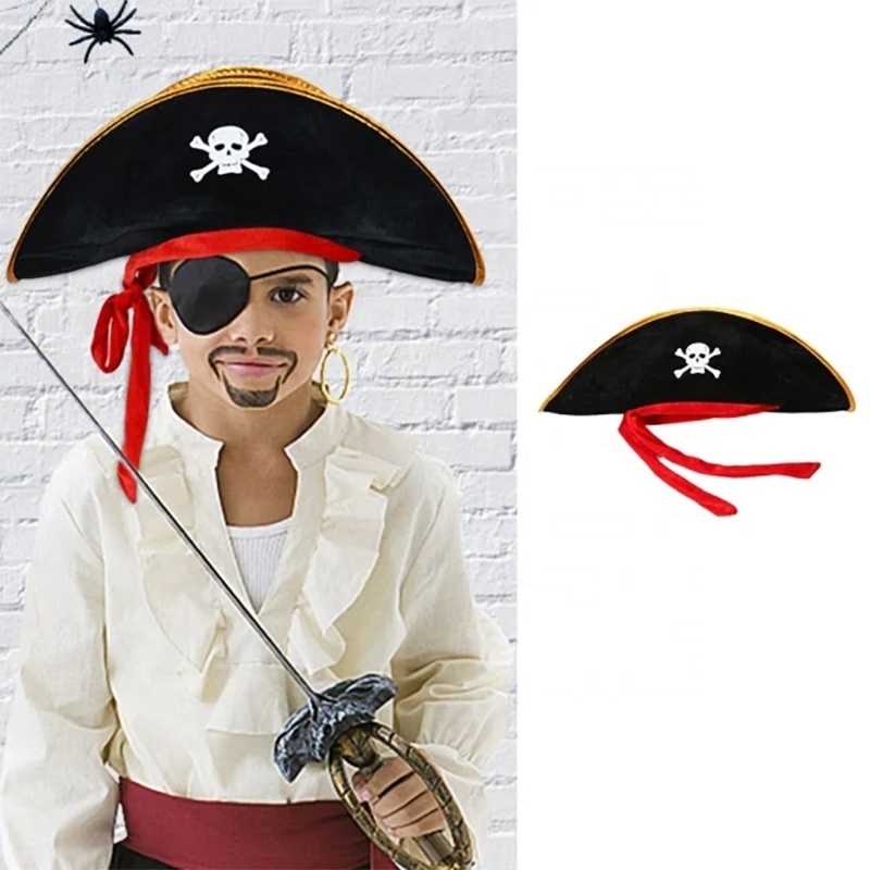 Wholesale Halloween Custom Pirate Hat with Red Sash Caribbean Captain Carnival Event Theme Cos Supplies Black Party Hats