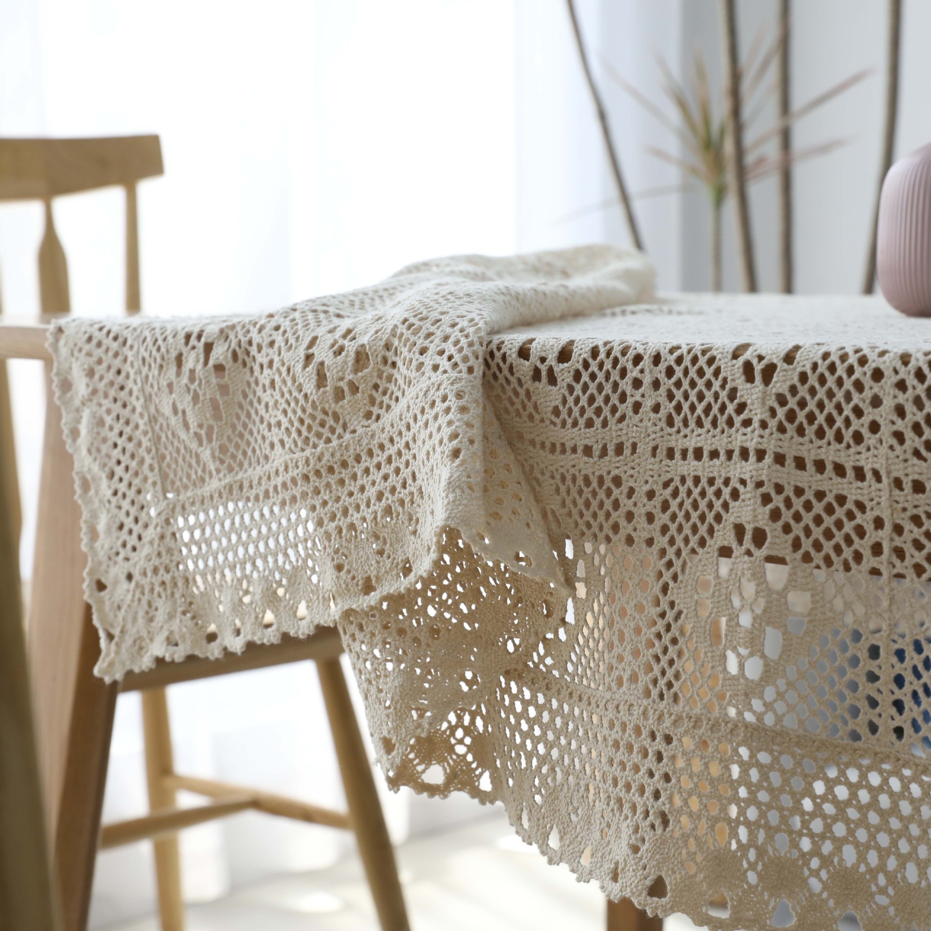 Elegant macrame crocheted knit cotton lace tablecloths white wedding table cloth for party