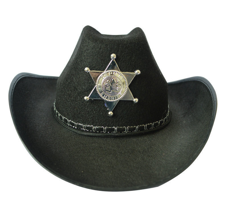 Pub Club Carnival Halloween Western Cowboy Costume cos Prop Sheriff Knight Star Badge party Black Fedora Hat