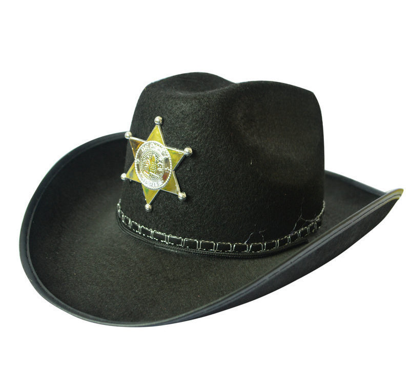 Pub Club Carnival Halloween Western Cowboy Costume cos Prop Sheriff Knight Star Badge party Black Fedora Hat