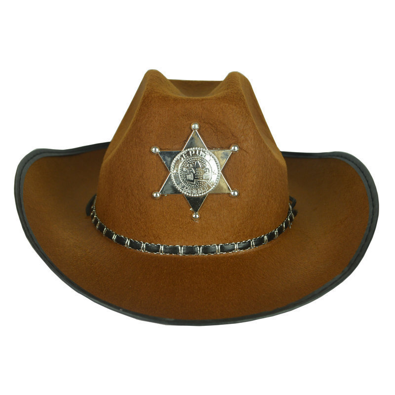 Pub Club Carnival Halloween Western Cowboy Costume cos Prop Sheriff Knight Star Badge party Black Fedora Hat