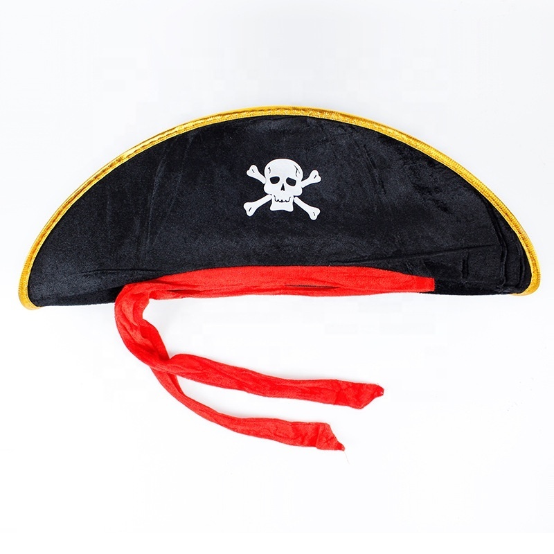 Wholesale Halloween Custom Pirate Hat with Red Sash Caribbean Captain Carnival Event Theme Cos Supplies Black Party Hats