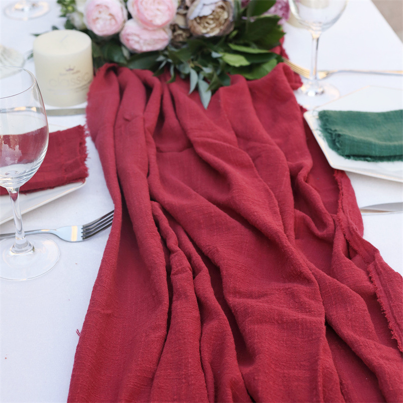 Ready Stock Wedding Fall Dusty Blue Terracotta Cotton Cheesecloth Dining Table Runner with Matching Napkins Sage Green Black