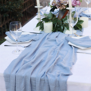 Ready Stock Wedding Fall Dusty Blue Terracotta Cotton Cheesecloth Dining Table Runner with Matching Napkins Sage Green Black