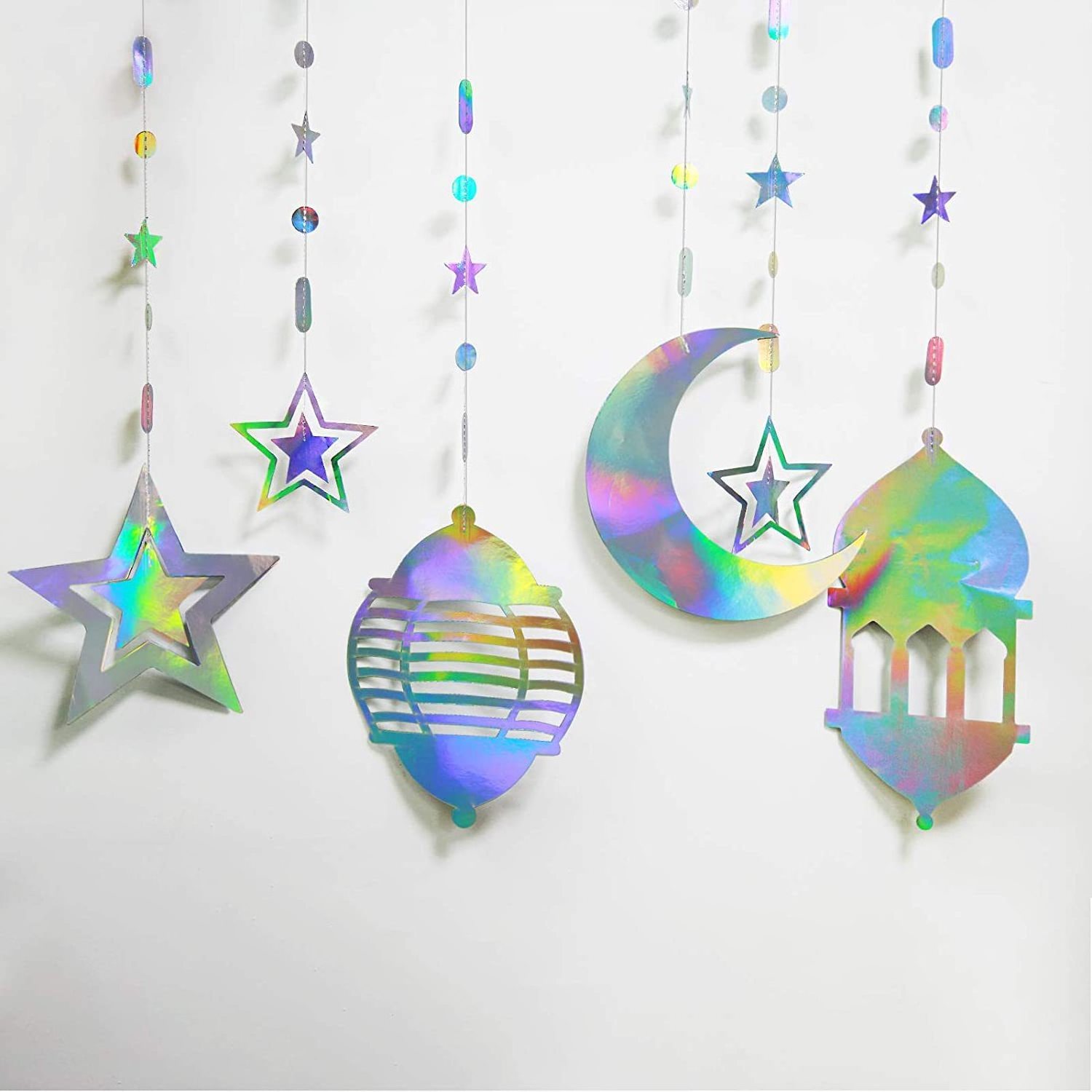 Happy Ramadan 16pcs Islamic Gold Star Moon Crescent EID Mubarak Festivals Party Decoration Supplies Hanging Streamer