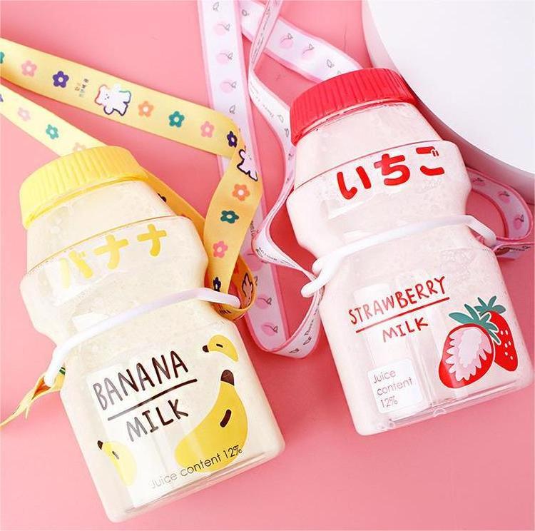 Madou 480Ml Cute Tour Milk Cartoon Printing Kawaii Pink Cup Shaker Plastic Drinking Water Bottle For Kids Girls