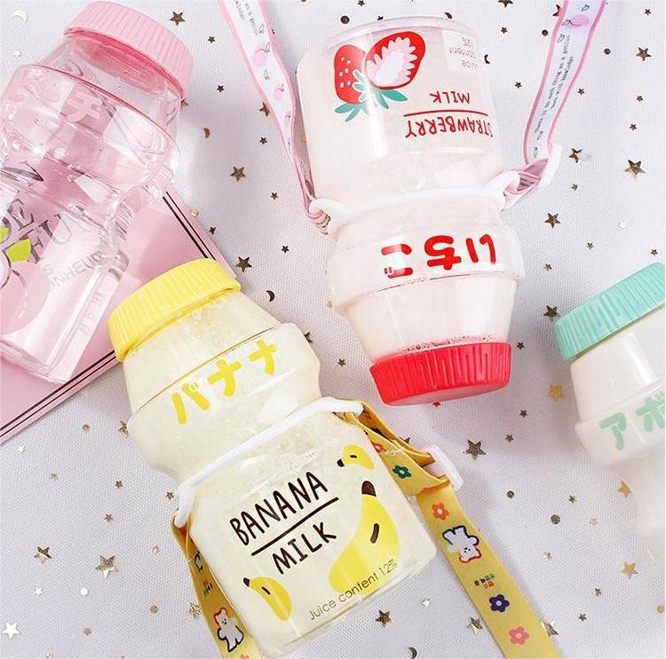 Madou 480Ml Cute Tour Milk Cartoon Printing Kawaii Pink Cup Shaker Plastic Drinking Water Bottle For Kids Girls