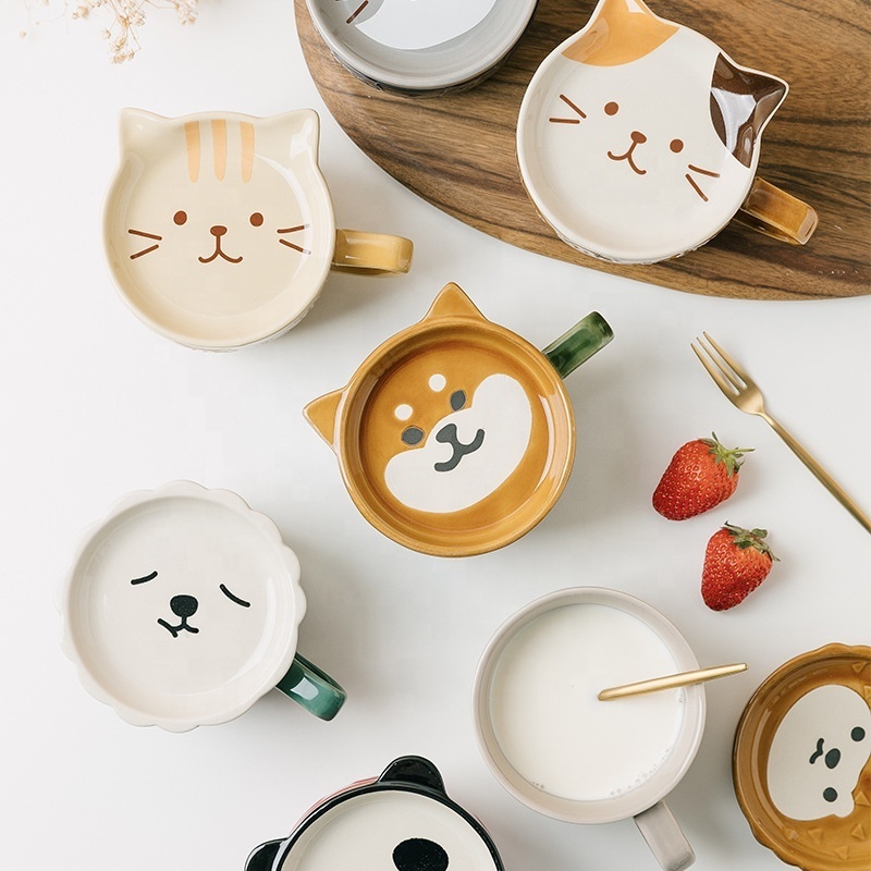 Madou Ceramic Animal Shaped Cute Cat Mug for Coffee 3D Anime Coffee Mug Ceramic For Kids Unisex Milk Coffee Tea