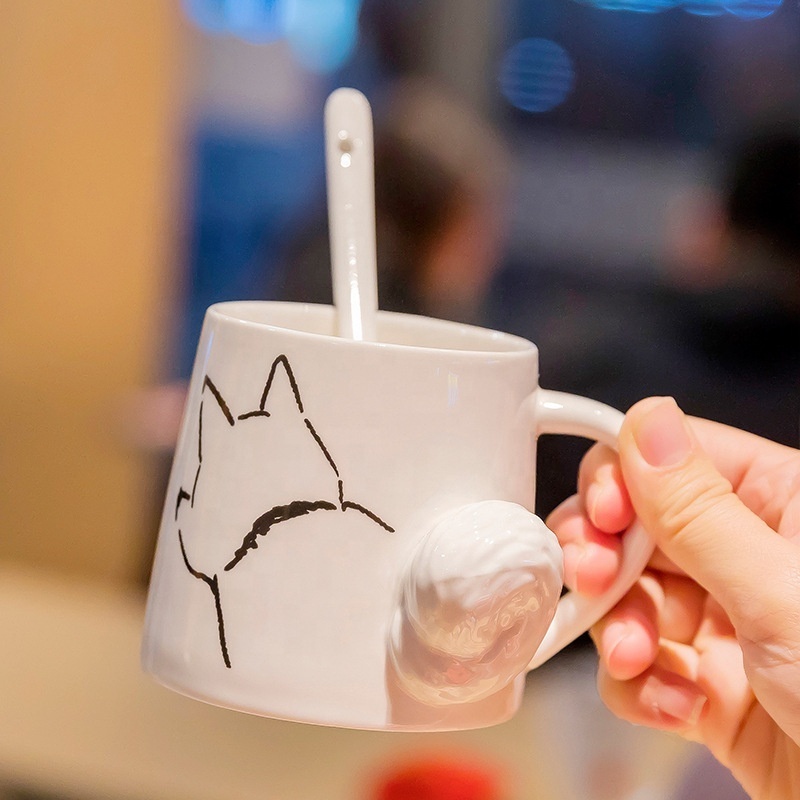 Madou Wholesale 300 Ml Cartoon Ceramic Coffee Milk Cup 3D Three-Dimensional Animal Cat And Dog Couple Mug