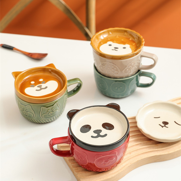 Madou Ceramic Animal Shaped Cute Cat Mug for Coffee 3D Anime Coffee Mug Ceramic For Kids Unisex Milk Coffee Tea