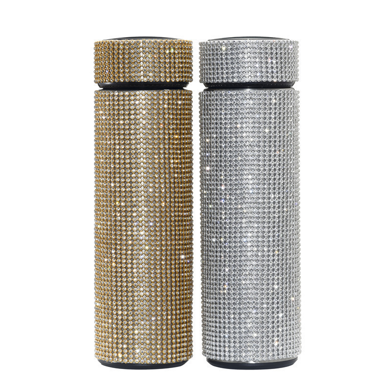 Madou New Product 500ml Temperature Display Water Bottle Fashion Led Bling Rhinestone Diamond Vacuum Flask Smart Water Bottle