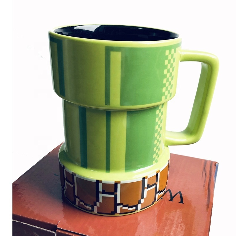 Madou 400Ml Ceramic Mugs 3D Sewer Pixel Mushroom Cube Coffee Cups Home Office School Anime Games Beer Water Drinkware Mug