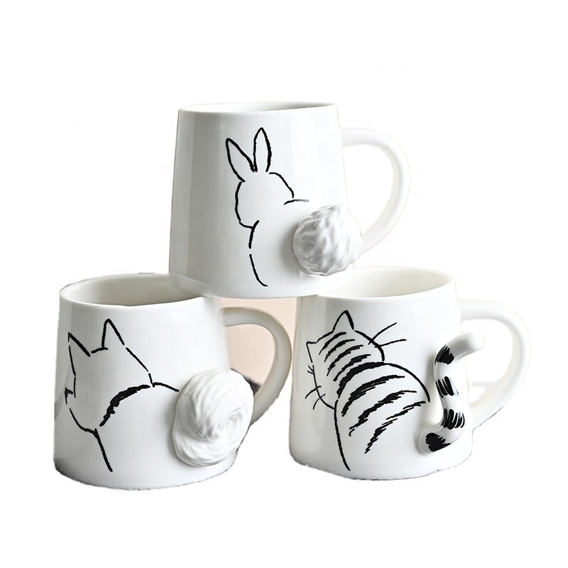 Madou Wholesale 300 Ml Cartoon Ceramic Coffee Milk Cup 3D Three-Dimensional Animal Cat And Dog Couple Mug