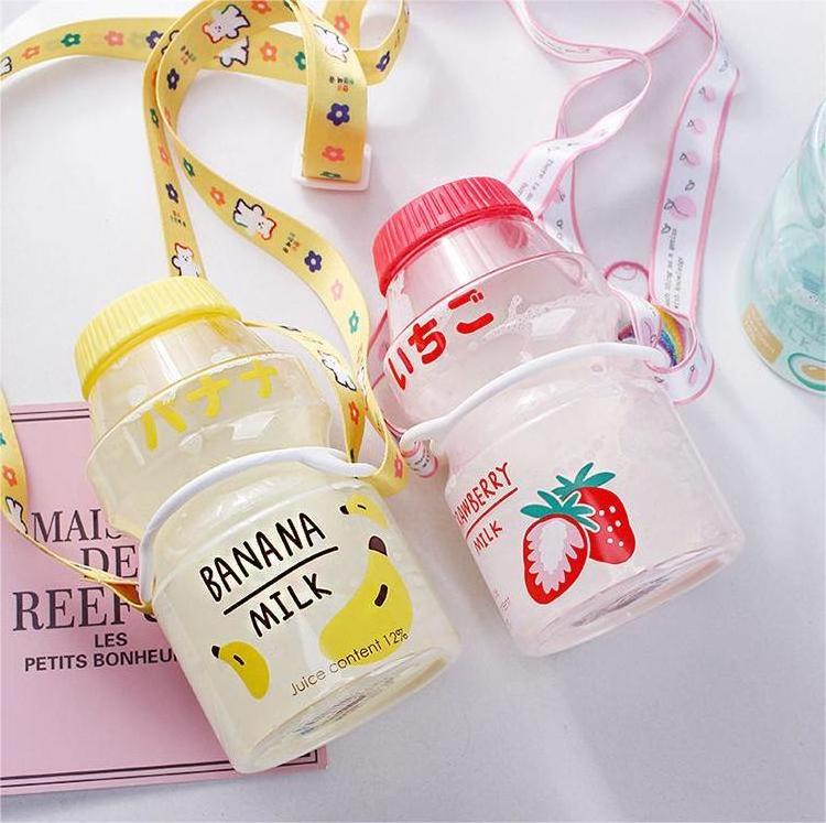 Madou 480Ml Cute Tour Milk Cartoon Printing Kawaii Pink Cup Shaker Plastic Drinking Water Bottle For Kids Girls