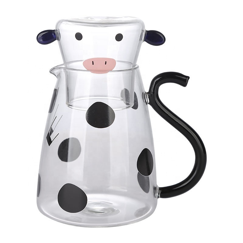 Madou 550 Ml Hot Selling Creative Cold Kettle Glass Set Cute Cartoon One Pot Cup Microwave Milk Pot Flower Teapot